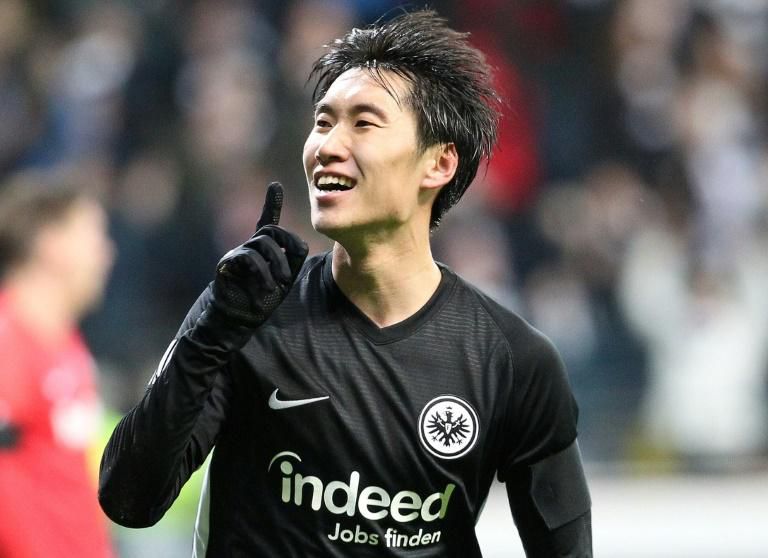 Japan midfielder Daichi Kamada celebrates scoring for Eintracht Frankfurt in their 4-1 win over Salzburg in their Europa League last 32, first leg clash on Thursday.