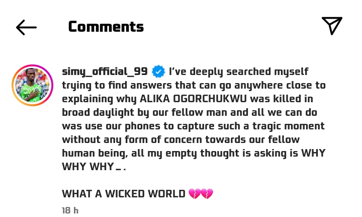 Simy's reaction on his official IG page.