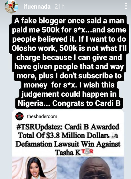 BBNaija's Ifuennada says blogger once wrote about her collecting 500k for sex