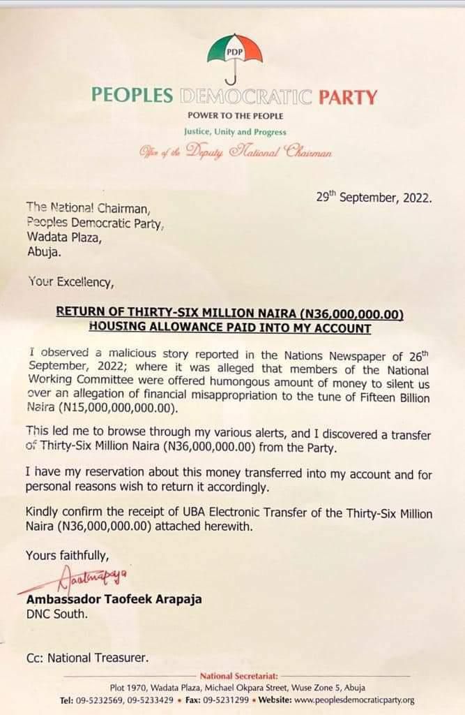 Scandal in PDP as NWC members return 'mysterious' N122.4m to the party. [Twitter:@efewonyi]