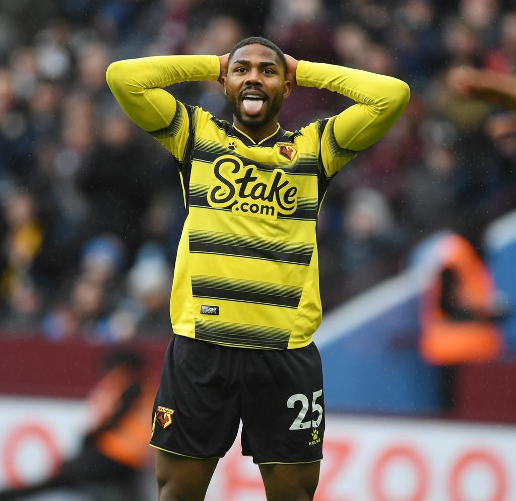 Emmanuel Dennis reacts after missing a chance in the first half.