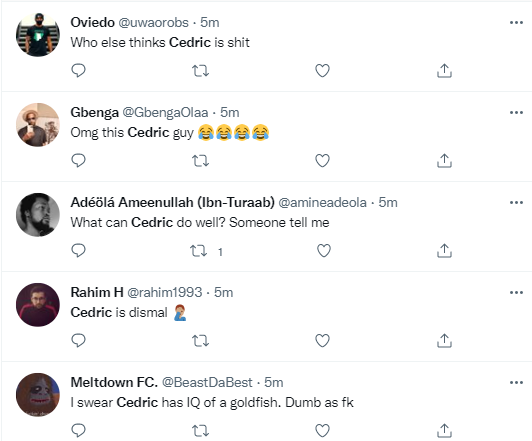 Arsenal fans blame Cedric as Nketiah scores 2 goals in 2-1 win against Leeds United