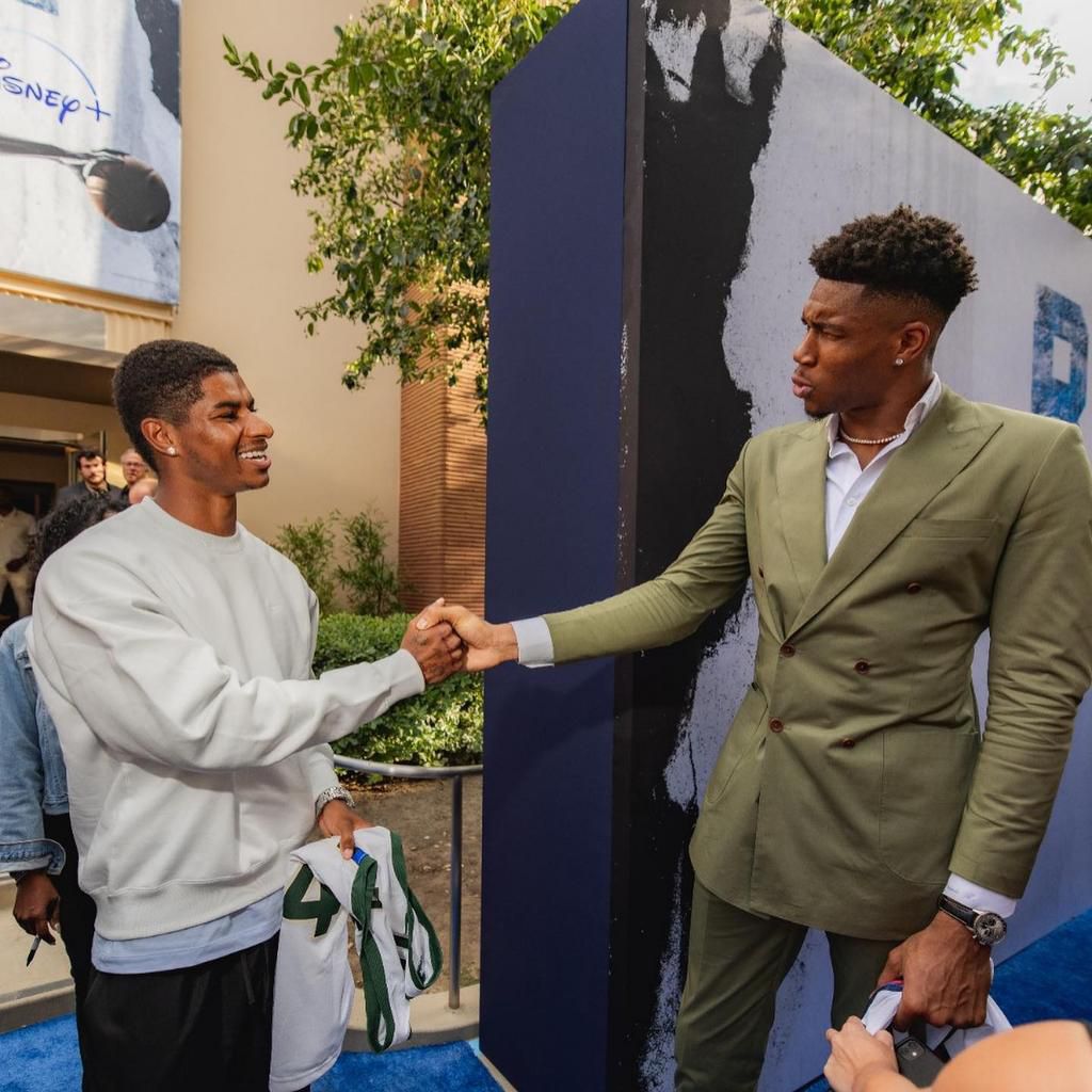 Giannis Antetokounmpo teams up with Marcus Rashford at premiere of biopic Rise