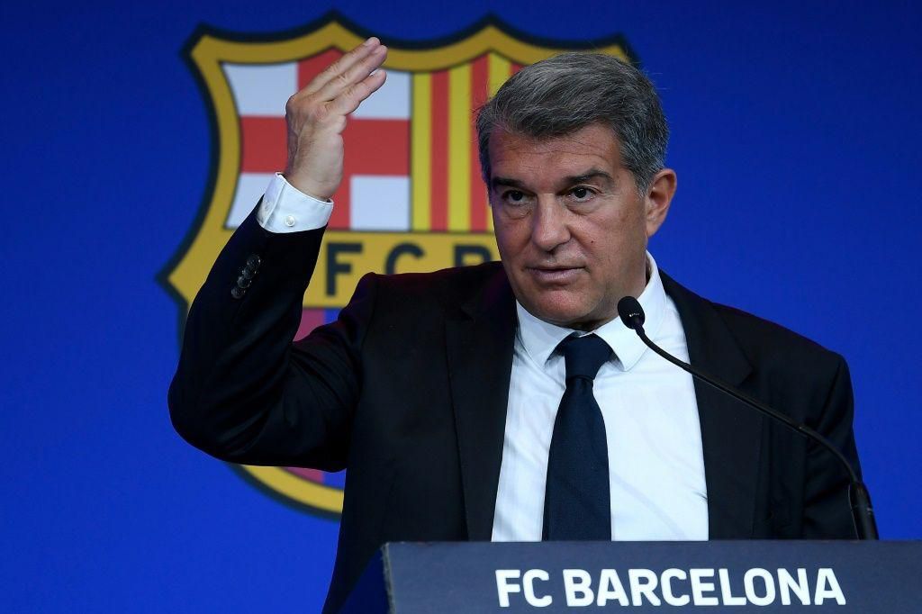 Laporta was giving his first press conference as Barca president