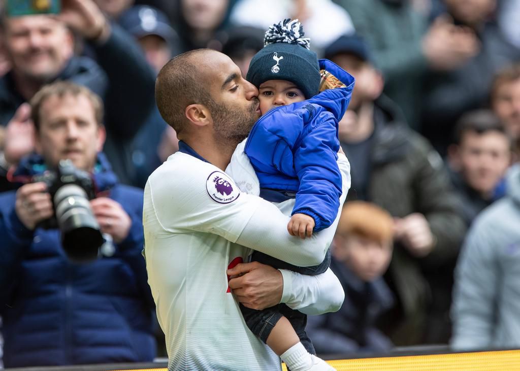 Lucas Moura celebrated his hat-trick goal against Huddersfield in 2019 with his son