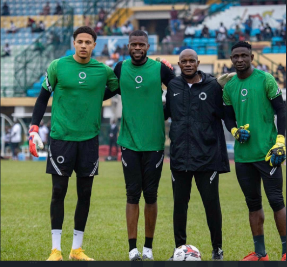Super Eagles goalkeeper John Noble (R) with Alloy Agu, Francis Uzoho and Maduka Okoye