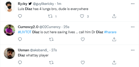 Luis Diaz praised as Liverpool held to 1-1 draw by Tottenham