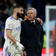 Karim Benzema and Carlo Ancelotti of Real Madrid.
