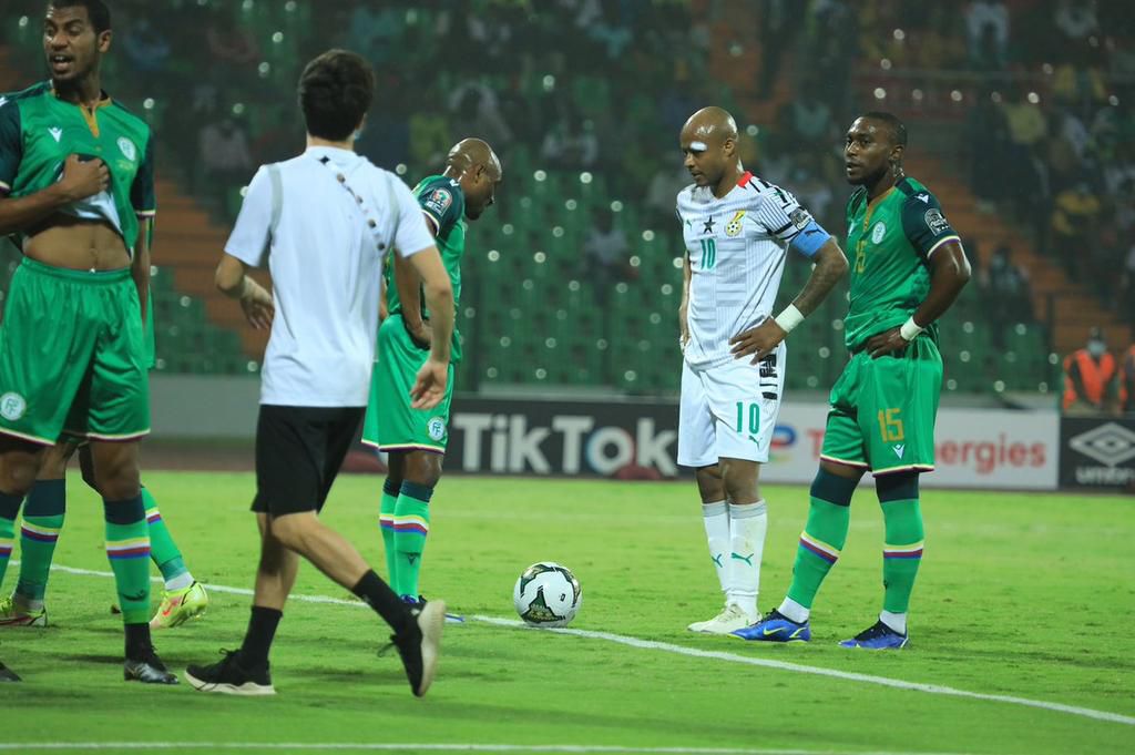 Andre Ayew got a red card for a violent challenge on the Comoros goalkeeper Ben Boina