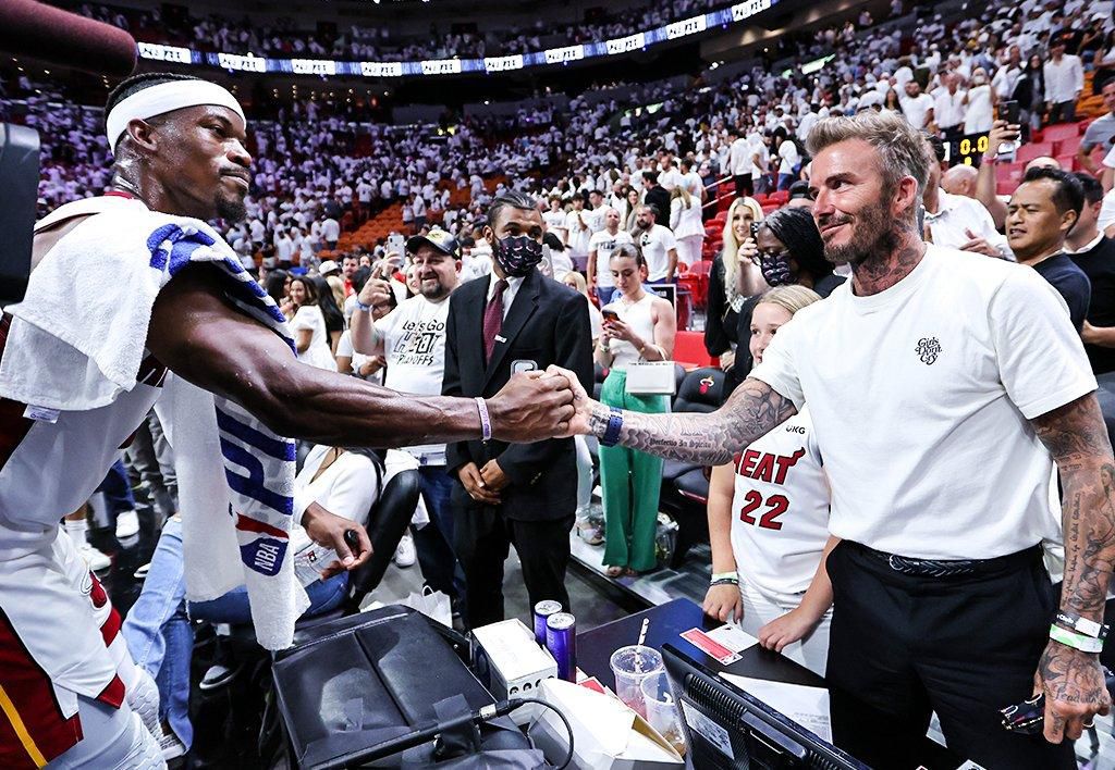 David Beckham and Harper Seven meet Jimmy Butler as Miami Heat beat down Atlanta Hawks in NBA Playoffs Game 2