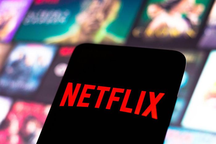 The Netflix logo is displayed on a smartphone screen.