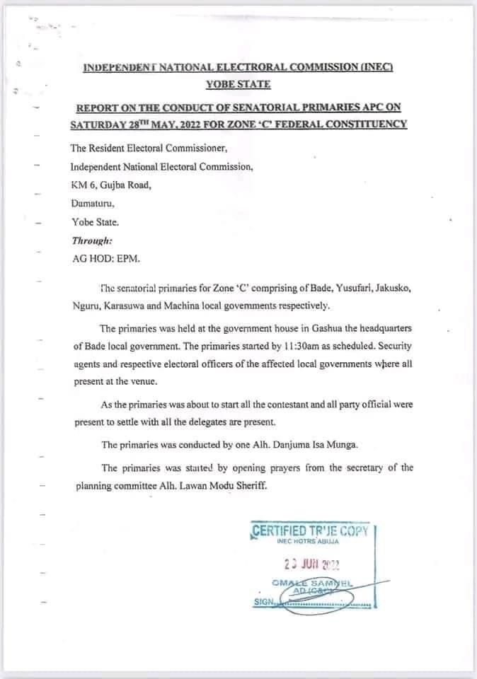 INEC confirms Bashir Sheriff Machina