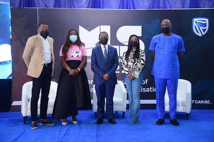 L-R: Femi Omogbenigun, Chief Executive, 3Line; Damilola Olokesusi, Co-Founder and CEO, Shuttlers; Wole Adeniyi, Chief Executive, Stanbic IBTC Bank PLC; Tomie Balogun, Founder and CEO, Twelve and Chude Jideonwo, Founder, Joy Inc during Stanbic IBTC Yout...