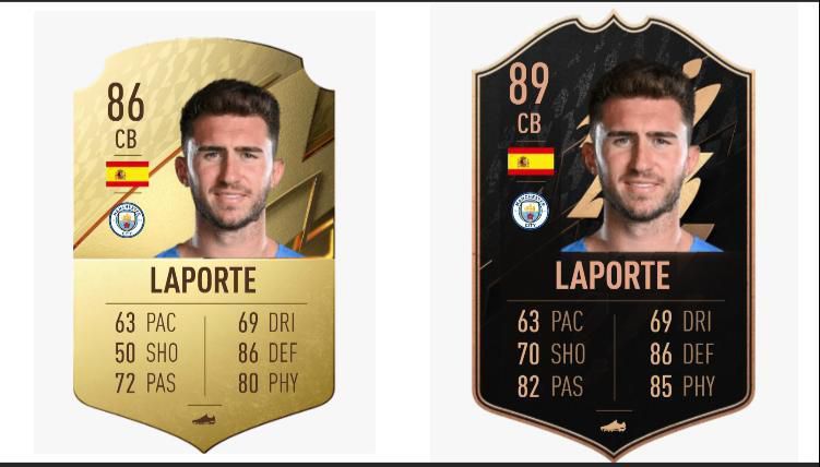 LaporteFIFA 22 OPR (Left) and TOTW Upgrade (Right)