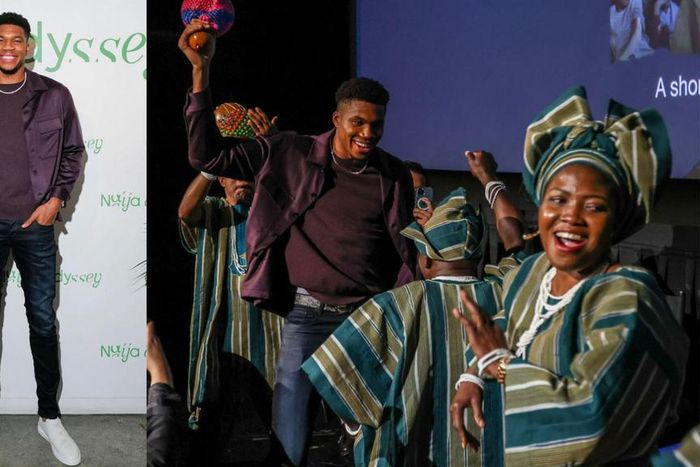 Giannis Antetokounmpo shows off Nigerian dance moves at Naija Odyssey premiere