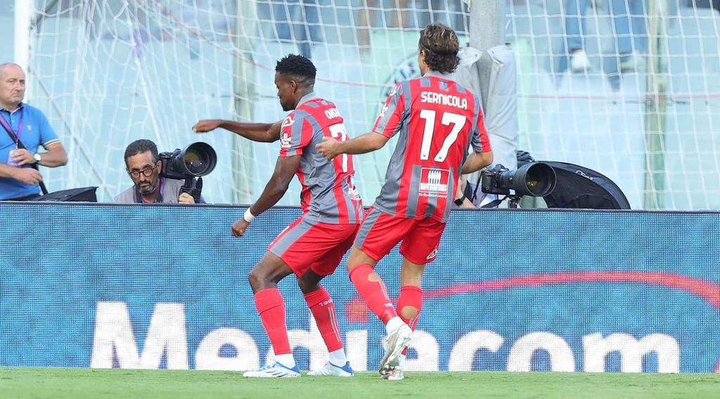 David Okereke celebrates debut goal for Cremonese