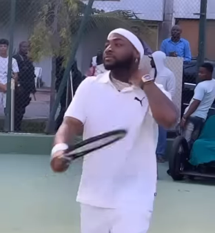 Davido shows off his tennis skills wearing white