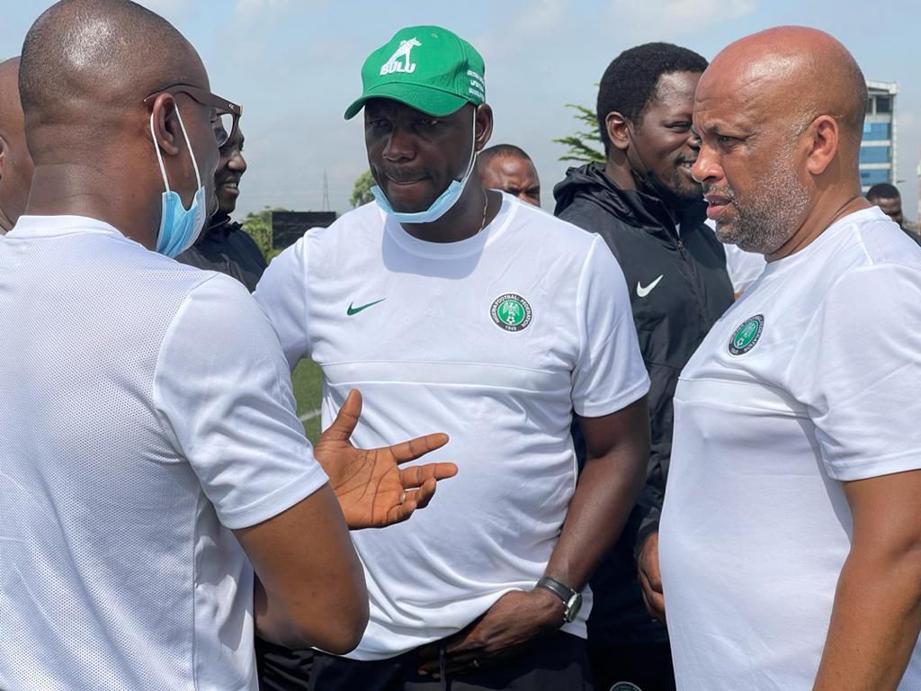 Aigbogun (R) was a member of Augustine Eguavoen's sacked interim technical crew following Nigeria's failure to qualify for the 2022 FIFA World Cup in Qatar.
