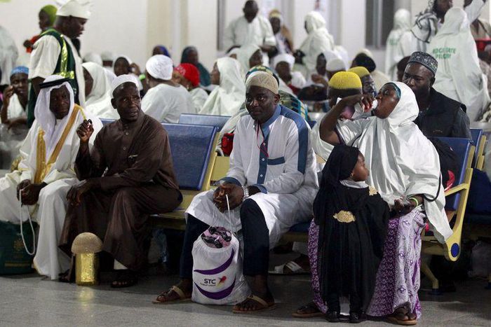 This is a picture of Kogi state Pilgrims returning from Hajj in Saudi Arabia, at the General Aviation Terminal, in Abuja, Nigeria on September 29, 2015.