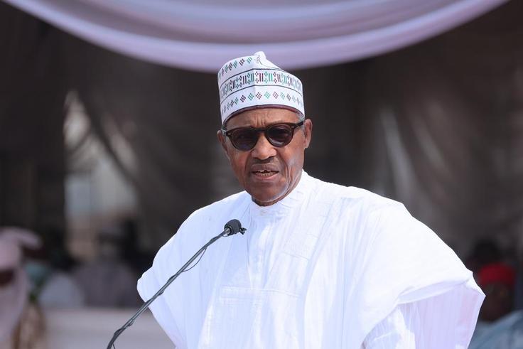 President Muhammadu Buhari at the launching of the 1 million bags of rice pyramid in Abuja. [Presidency]