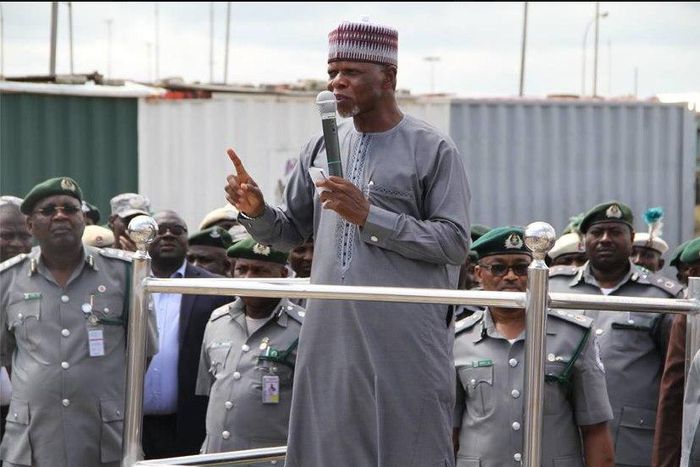 Comptroller-General of Nigeria Customs Service, Hammed Ali, addressing the agency's personnel.
