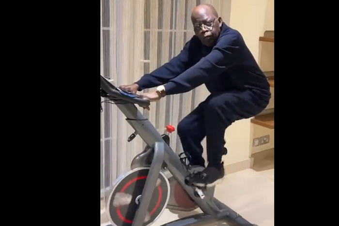 inubu rides spinning bike to prove fitness.
