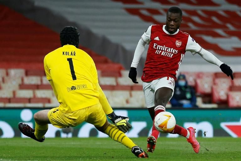 Arsenal's Nicolas Pepe scores against Slavia Prague
