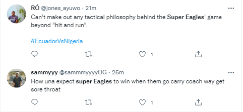 Reactions as Super Eagles of Nigeria lose 1-0 to Ecuador