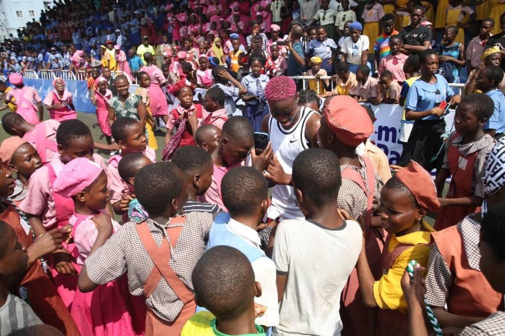 Oshoala with young girls at the 2019 edition of Football4Girls in Lagos, Nigeria