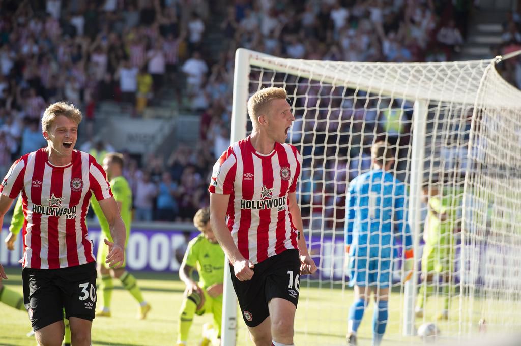 Ben Mee celebrates after scoring Brentford's third goal of the match