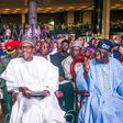Osinbajo, Tinubu and Buhari share a joke at BAT Colloquium