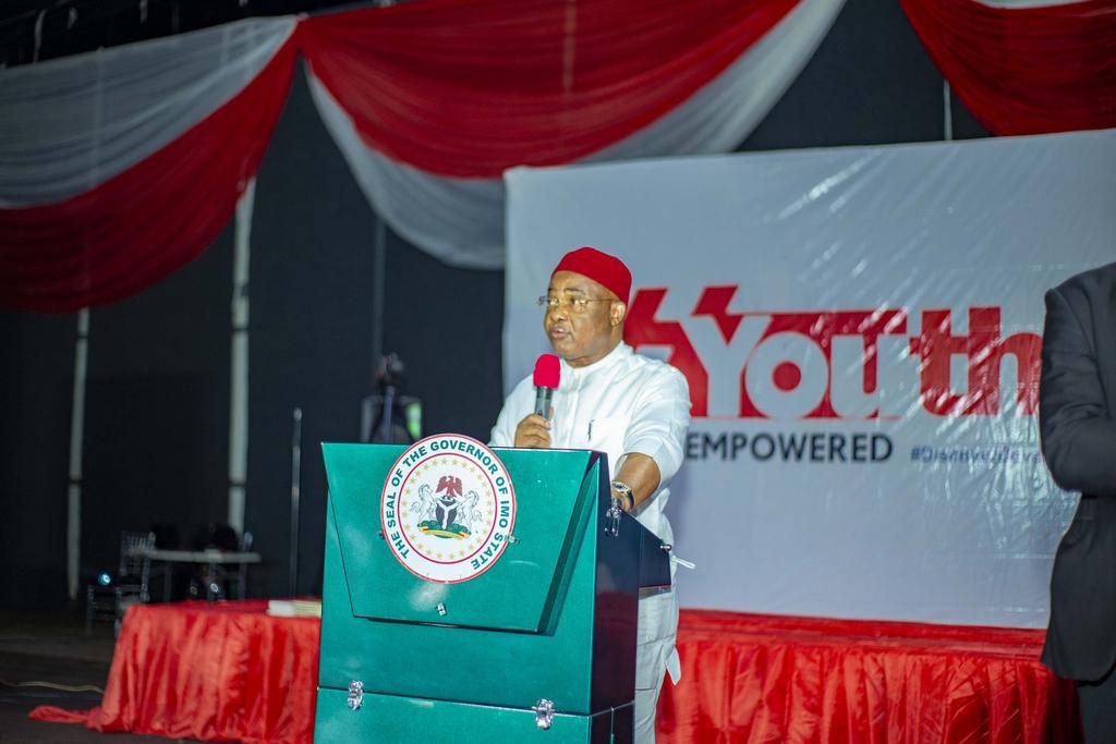Executive Governor of Imo State, Senator Hope Uzodinma, giving his keynote address.