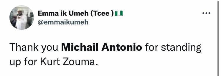 Another twitter user commends Antonio for standing up for his teammate