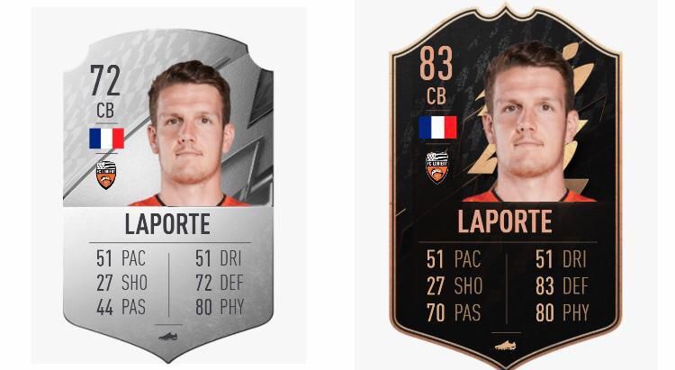 Julien Laporte FIFA 22 OPR (Left) and TOTW Upgrade (Right)