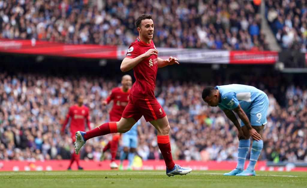 Diogo Jota celebrates scoring for Liverpool against Manchester City in the Premier League