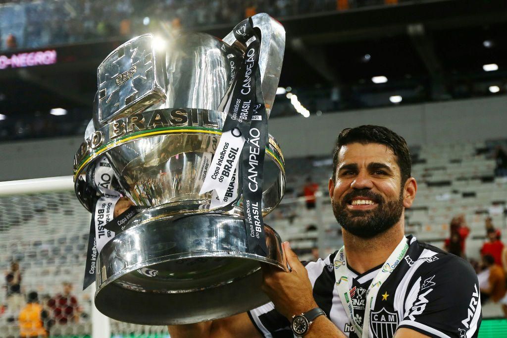 Diego Costa, pictured in Decemember 2021 with the Brazilian Serie A trophy he won with Atletico Mineiro