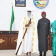 Emir of Kano, Alhaji Aminu Ado Bayero (1L), Gov Ifeanyi Okowa of Delta (M) and His Royal Majesty, Dr. Benjamin Ikenchukwu, Keagborekuzi I, the Dein of Agbor Kingdom at Government House, Asaba on Monday