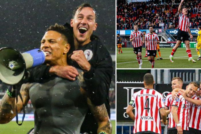 Maduka Okoye led the Sparta Rotterdam celebrations at fulltime