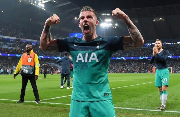 Heaven sent: Toby Alderweireld celebrates Tottenham's progress to the Champions League semi-finals