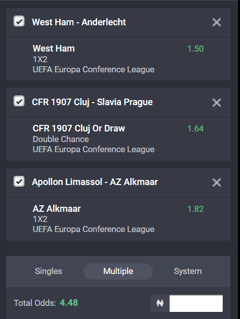 UEFA Europa Conference League accumulator on Bet9ja
