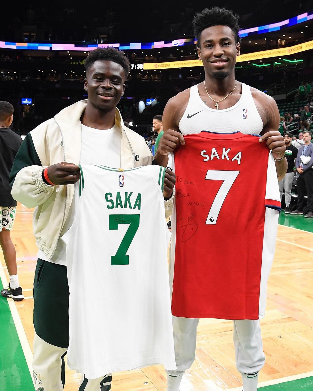 Bukayo Saka and Aaron Nesmith meet up in Boston