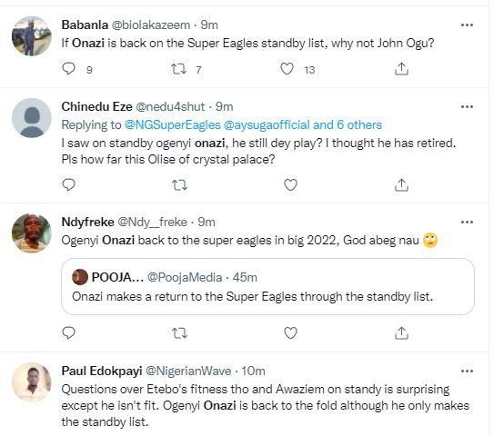 Reactions as Onazi returns to the Super Eagles team to face Ghana