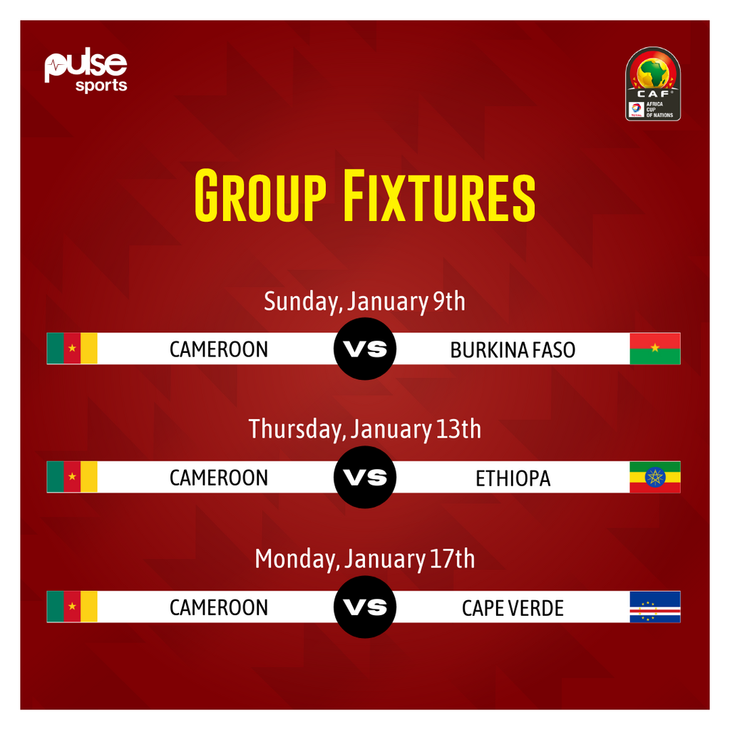 Cameroon's AFCON 2021 group fixtures