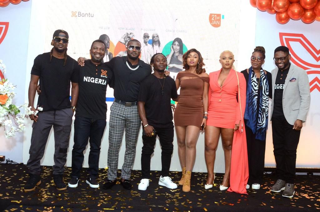 Meet the first Bantu Ambassadors L-R; Paul Okoye (P Square), Ernest Mbenkum, Peter Okoye (P Square), Mr Leo, Grace-Charis Bassey, Yemi Alade, Ada Irikefe, Victor Akoma-Philips
