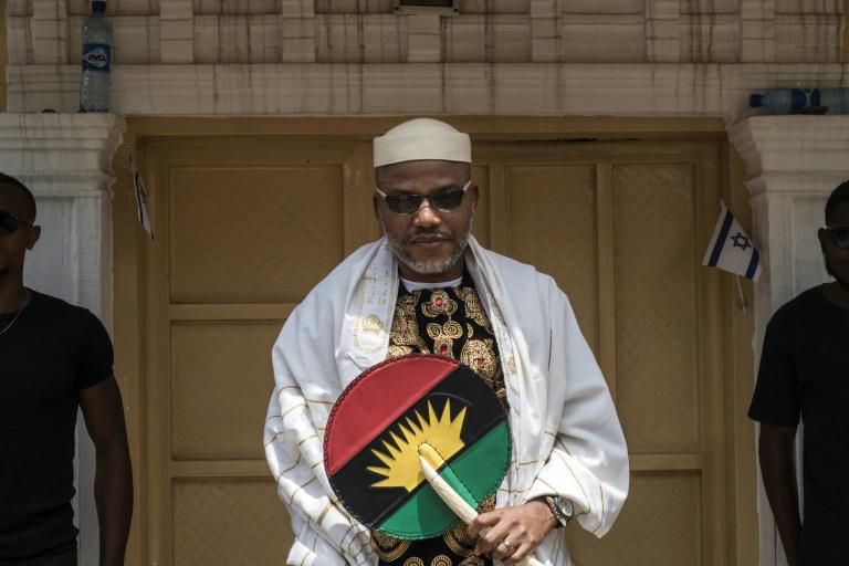 Nnamdi Kanu, pictured in 2017 in the garden of his house in Umuahia, southeast Nigeria, disappeared later that year while on bail, later re-emerging first in Jerusalem, then Britain