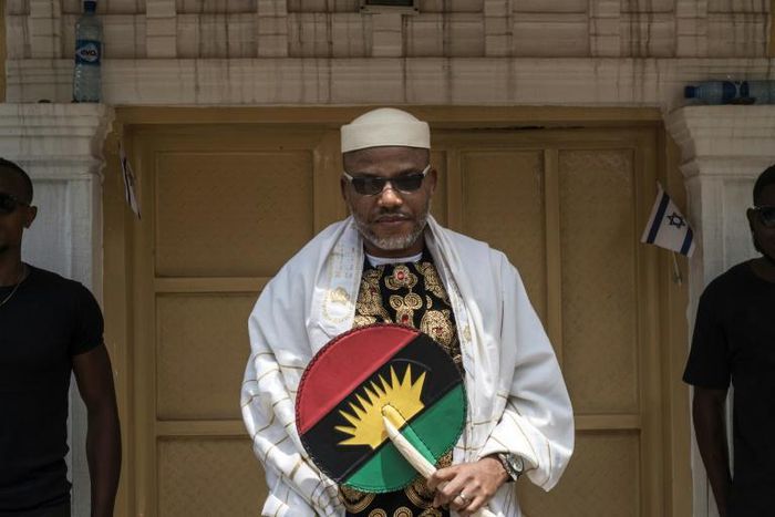 Nnamdi Kanu, pictured in 2017 in the garden of his house in Umuahia, southeast Nigeria, disappeared later that year while on bail, later re-emerging first in Jerusalem, then Britain