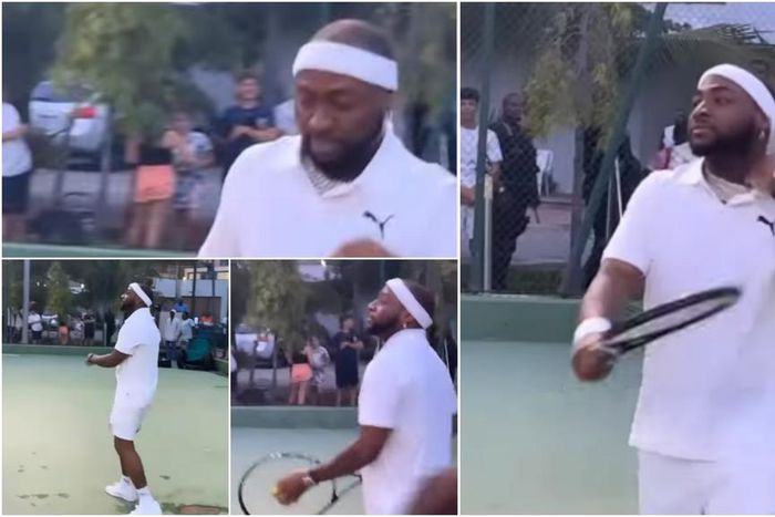 Davido shows off his tennis skills wearing white