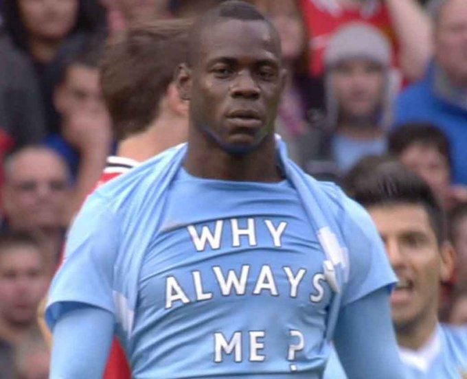 Balotelli celebrated his goal against Manchester United with a memorable undershirt