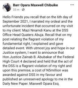 Opara's announcement on facebook