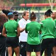 Super Falcons coach Randy Waldrum speaks to the team